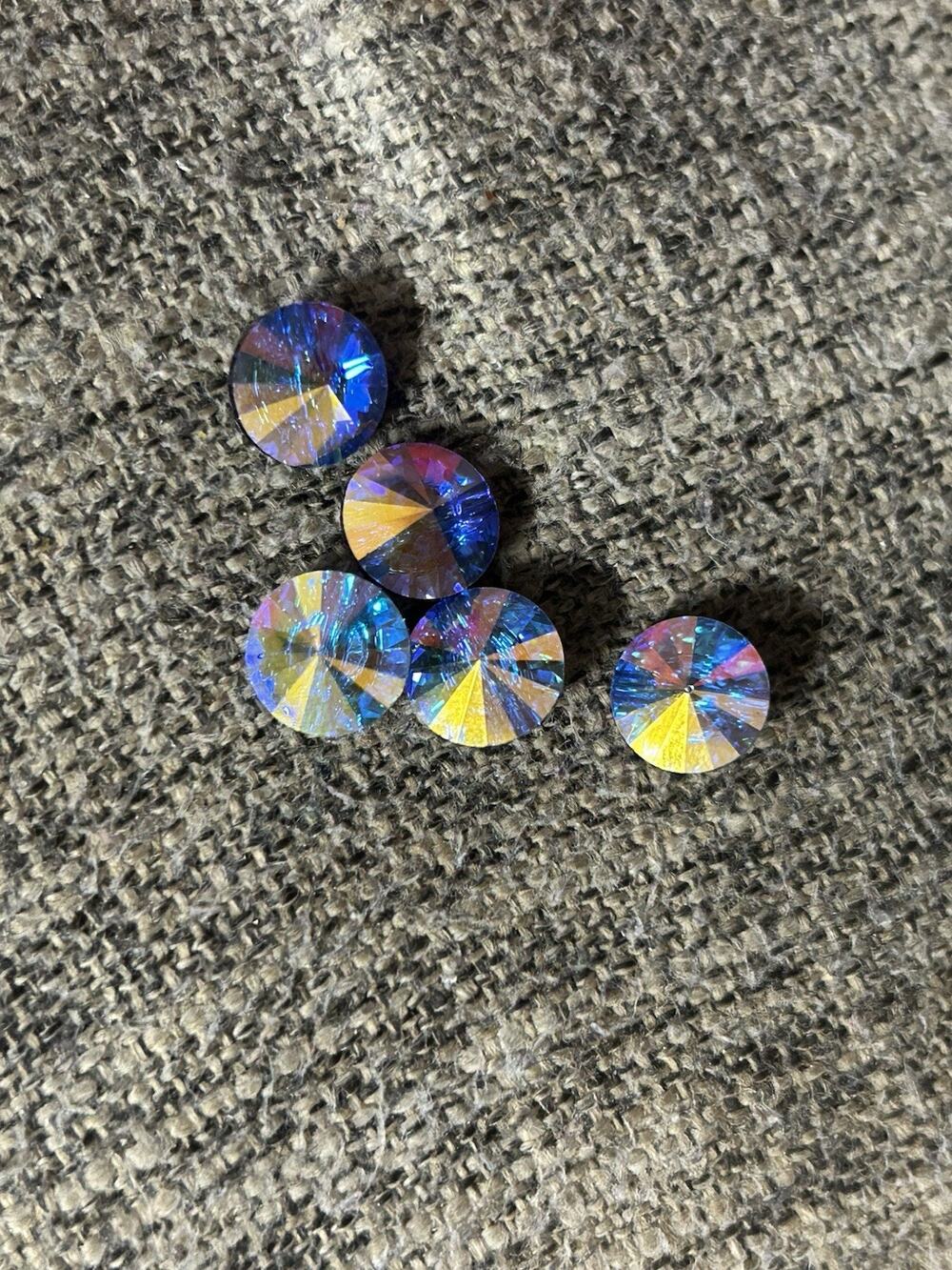 5 Sew-On Bead Button Swarovski Crystal AB iridescent shimmer 10mm 18Gauge rivoli